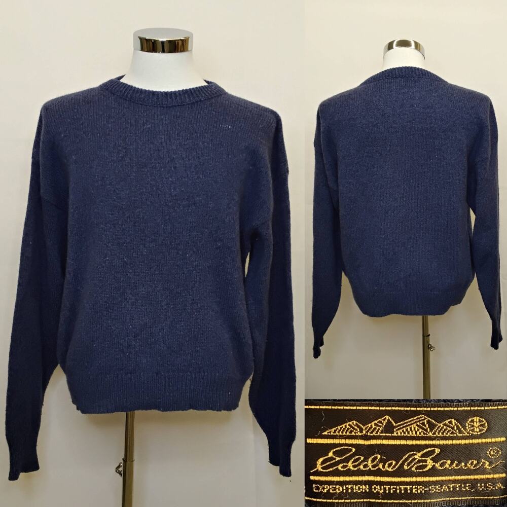 Eddie Bauer Crewneck Sweater Men's XL Blue Wool Blend Vintage 1990's USA #J5448